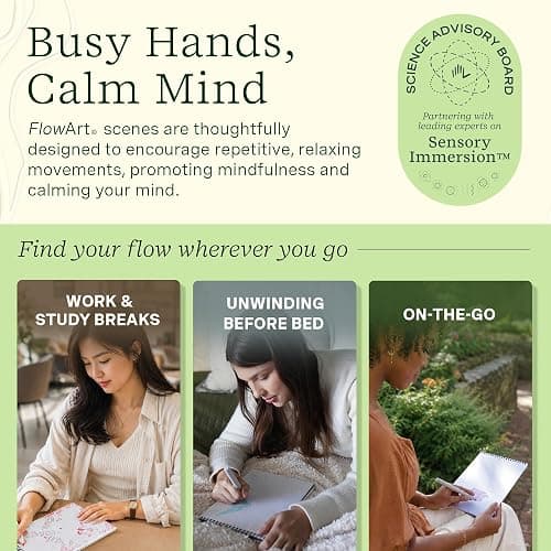 Lifelines FlowArt Activity Pads, 3-Pack - Guided Dot & Trace Art Meditations with Markers - 12 Double-Sided Markers & 60 Scenes - Color by Number Coloring Books for Tweens, Adults & Seniors thumbnail 7