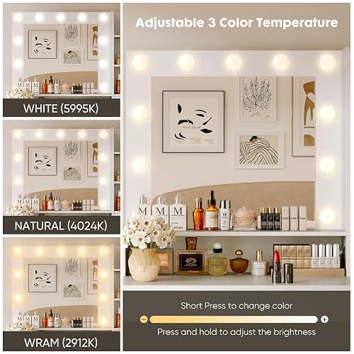 Sweetcrispy Vanity Desk with Adjustable Lighten Mirror & Power Outlet, Makeup Desk for Bedroom with a Storage Cabinet and 3 Drawers, 4 Storage Shelves, White Dresser for Girls - White - 39.37"W thumbnail 4