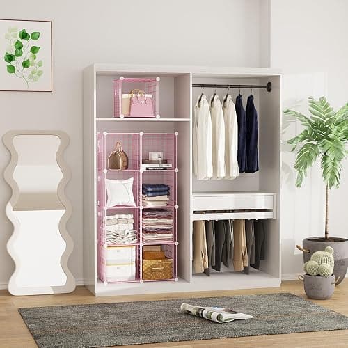 C&AHOME Wire Cube Storage, 9 - Cube Organizer Metal C Grids, Modular Shelves Units, Closet Organizer, Ideal for Home, Office, Living Room, 36.6”L x 12.4”W x 48.4”H, Pink UWCS3009P thumbnail 5