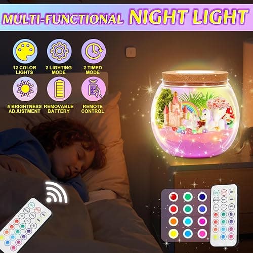 Hannstar Unicorn Terrarium Crafts Kit for Kids-LED Night Light Up & Remote Unicorn Birthday Gifts Toys for Girls Ages5 6 7 8 9 10 Year Old-Christmas Gifts for Girls thumbnail 5