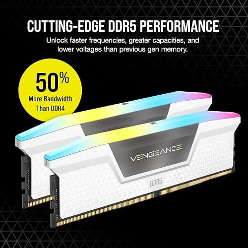 CORSAIR Vengeance RGB DDR5 RAM 32GB (2x16GB) Up to 6000MHz CL36-44-44-96 1.35V Intel XMP 3.0 Desktop Computer Memory - White (CMH32GX5M2E6000C36W) thumbnail 3