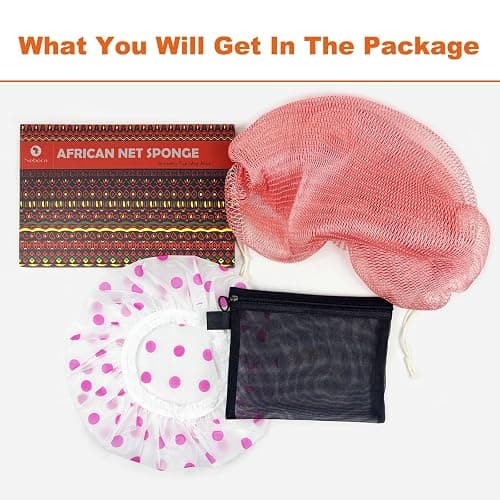NEBOCA African Net Sponge Authentic African Exfoliating Net Sponge with Knots Real Sapo Sponge with Handles Afro Scrub Net Bath Cloth for Shower (Pink) thumbnail 6