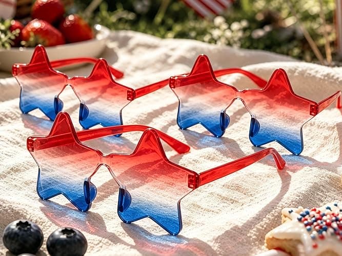 Leetous Fourth of July USA Patriotic Star Sunglasses 6 PCS, 4th of July Rimless Glasses Accessories, Red White Blue Party Favor Supplies Gift Decorations Stuff Photo Props for Costume Beach Pool - Image 1