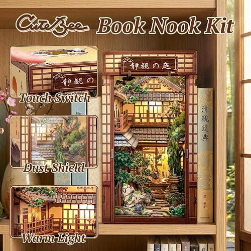 CUTEBEE DIY Book Nook Kit, Japanese Miniature House Kit (Serene Courtyard) | Zen Garden Booknook Adult Kit, 3D Wooden Puzzle Model Kits for Adults to Build, Craft Kits for Home Decor & Gifts thumbnail 4