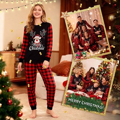 LUSLOVE Matching Christmas Pyjamas for Family - Xmas Pjs Set Soft Long Sleeve Nightwear Plaid Sleepwear for Women Men Kids Pets Couples thumbnail 3
