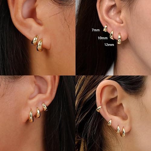 CHESKY 4 Pairs Small Huggie Hoop Earrings for Women - Chunky 14K Gold Plated/Silver Plated Lightweight Earring Stacks Cartilage Hoop Earrings Set for Multiple Piercing Trendy Jewelry thumbnail 5