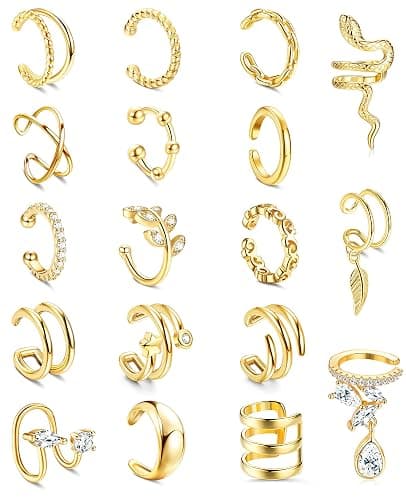 HAIAISO 18 Pcs Gold Ear Cuffs for Women Non Piercing Adjustable Ear Cuff Earrings Clip On Cartilage Helix Wrap Ear Jewelry Set - Gold - Image 1