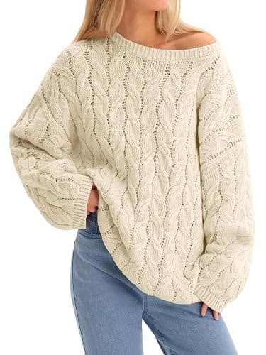 Cicy Bell Womens Oversized Cable Knit Sweaters Long Sleeve Chunky Pullover | Fall Clothes, Casual Trendy, Crewneck, Loose Fit, Pullover Tops, Winter Warm - Image 1
