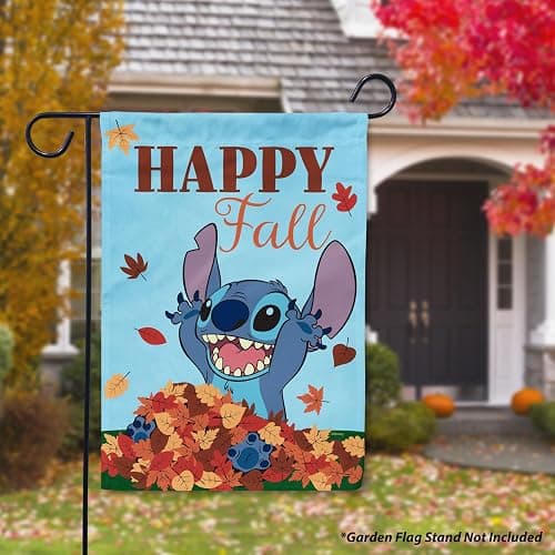 Flagology, Disney Happy Fall Stitch Garden Flag 12" x 18", Officially Licensed Lilo & Stitch Autumn Outdoor Polyester Seasonal Yard & Garden Décor Garden Flag thumbnail 3