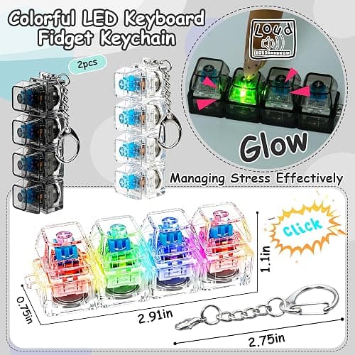 2 PCS Keyboard Fidget Toy, Keyboard Fidget with LED Light Keychain 4-in-1 Keyboard Decompression Button Finger Clicker Toys, Button Stress Relief Fidget for Kids Women(Clear Black) thumbnail 2