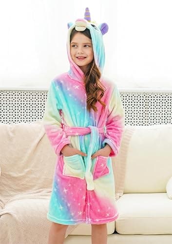 Doctor Unicorn Girls Fleece Hooded Robe Toddler Warm Fuzzy Bathrobe thumbnail 4