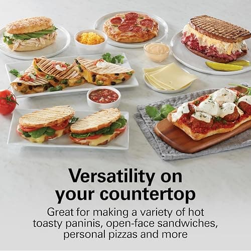 Hamilton Beach Panini Press Sandwich Maker & Electric Indoor Grill with Locking Lid, Opens Wide to Fit Any Thickness for Quesadillas, Burgers & More, Nonstick 8" x 10" Grids, Chrome (25460AG) thumbnail 2