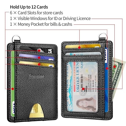 EcoVision Slim Minimalist Front Pocket Wallet, RFID Blocking Credit Card Holder Wallet with Detachable D-Shackle for Men Women thumbnail 6