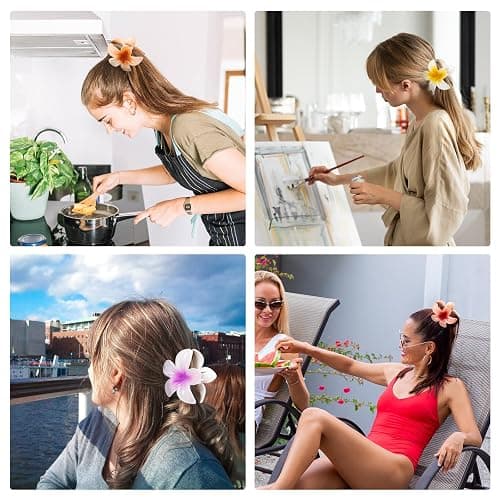 HAPTIME 10 Pack Flower Claw Clips for Women, Preppy Hair Clips, Plumeria Hair Clip, Hawaiian Flower Hair Clips, Gifts for Women Teen Girls thumbnail 5