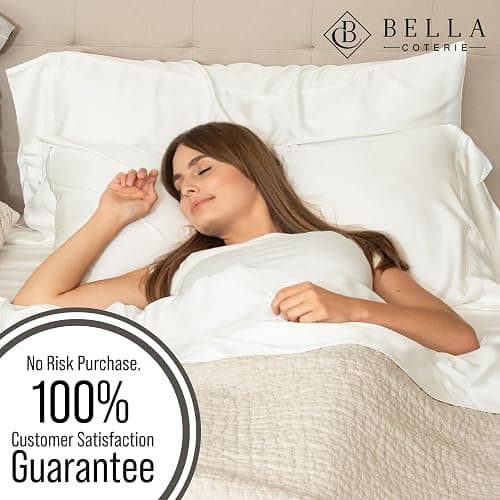 Bella Coterie Luxury Bamboo Viscose Queen Size Sheet Set | 100% Organically Grown | Ultra Soft | Cooling for Hot Sleepers | 18" Deep Pocket [Ivory] thumbnail 5