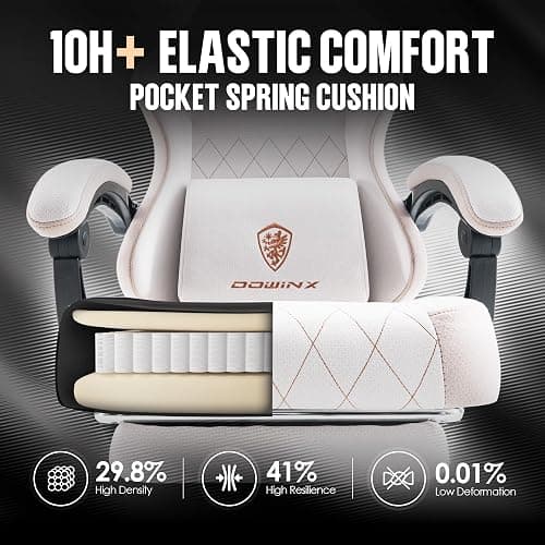 Dowinx Gaming Chair with Pocket Spring Cushion, High Back Ergonomic 360° Swivel Chair for Office Gaming, Massage Lumbar Support with Footrest for Adults, 300LBS Capacity, Beige for Office Gaming thumbnail 4