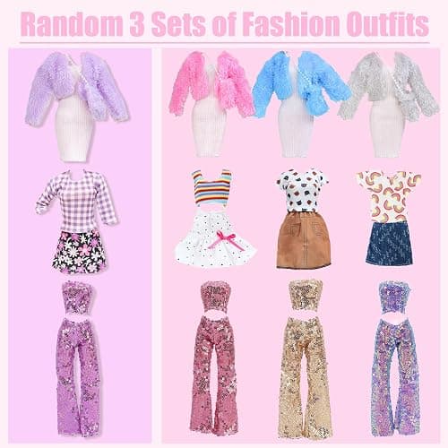 17 Pcs Doll Clothes for 11.5 Inch Girl Dolls Fashion Pack 5 Set Accessories Include Fashionable Pink Coat Houndstooth Dress Casual Set Random 3 Outfits 6 Pairs of Shoes 2 Bags 1 Earrings 1 Bracelet thumbnail 5