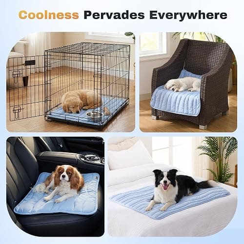 ZOMISIA Cooling Mat for Medium Dogs - Thin Portable Pet Cooling Pad, Breathable and Washable Cool Fiber with Non-Slip Bottom, Outdoor Use for Summer, 29x18, Blue thumbnail 6