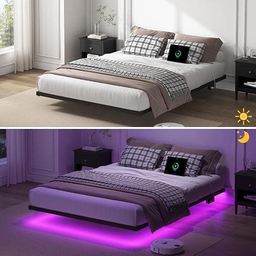 YORMDMO Floating Bed Frame Queen Size, Heavy Duty Bedframe with Smart LED Lights & Charging Station, Modern Metal Platform Bed, Easy Assembly No Box Spring Needed, 8 Inch thumbnail 6