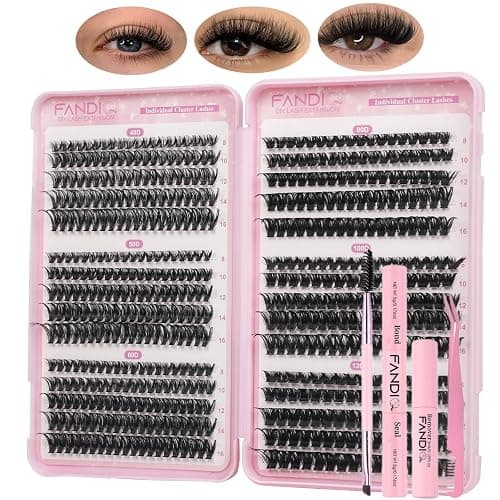 FANDIQ Cluster Lashes Kit with Lash Glue&Remover 40D+50D+60D+80D+100D+120D | 560pcs,Fluffy Volume ,Tweezers,Brush,Individual Eyelashes Kit 8-16mm D Curl Strip Lashes for Everyday Wear Beginner Friendly - Image 1