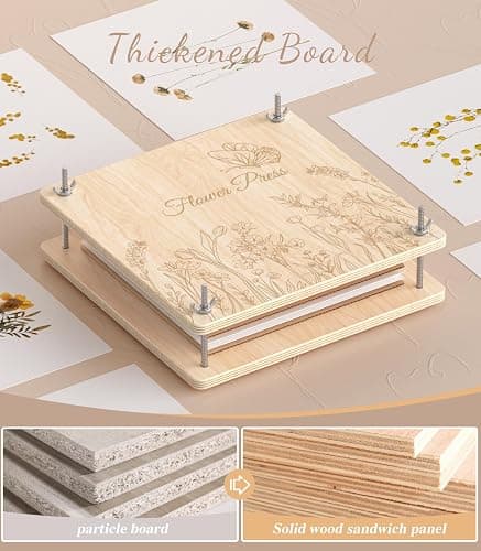 Wakhow Flower Press Kit – 11" x 11" Large Wooden Flower Presser for Adults & Teens | DIY Bouquet Preservation & Dried Flower Art | Ideal Gift for Nature & Craft Lovers thumbnail 4