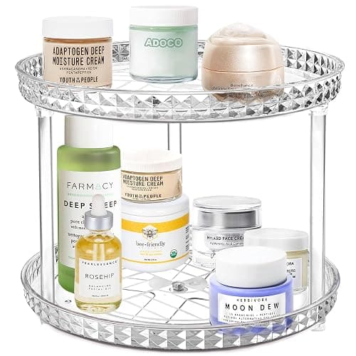2 Tier Diamond Lazy Susan Bathroom Organizer Countertop, Clear 360 Rotating Cosmetic Makeup Organizer for Vanity, Skincare Organizers Perfume Organizer for Counter - Organization and Storage -9.25INCH thumbnail 5