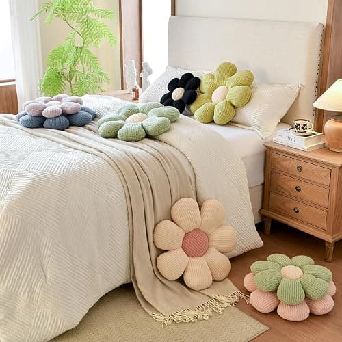 Xuyier Flower Shaped Throw Pillow,Soft Daisy Pillow with Decorative Pillows for Bed Couch Chair Floor, Flower Plush Pillows for Living Room Bed Room Seat Cushion(14.9" Blue) - 14.9" x 14.9" - Blue thumbnail 5