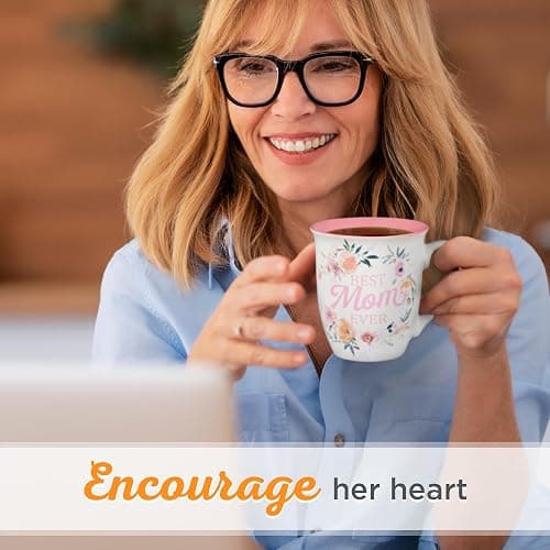 Christian Art Gifts White and Pink Floral Ceramic Coffee Mug – 14 oz. Lead & Cadmium-free Inspirational Scripture Coffee & Tea Mug for Mothers with Encouraging Words: Best Mom & Bible Verse: Num. 6:24 thumbnail 2