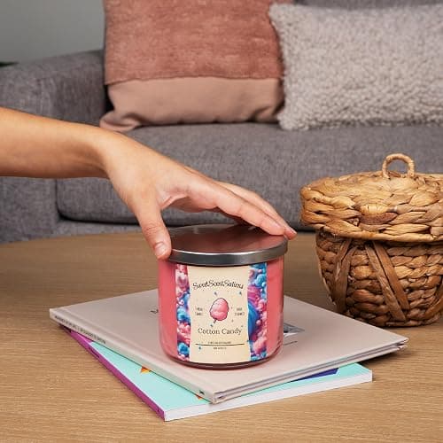 SweetScentSations Cotton Candy Candle with Gift Box Included- 3 Wick Candles - Large Candle with Strong Scented Ideal Pink Candles for Home Scented, Extremely Cute. thumbnail 5