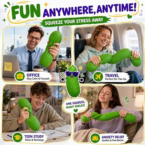 Jumbo Stretchy Cucumber Squishy Toys, Squeeze Sensory Fidget Toys for Stress Relief, Cute Giant Pickle Stress Balls Squishies Toy, Fun Novelty Birthday Party Favor for Kids and Adults thumbnail 7