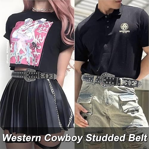 EVERBLTING Black Western Cowboy Belt for Men Women Western Cowboy Cowgirl Y2k Studded Belt Western Punk Studded Belts thumbnail 2