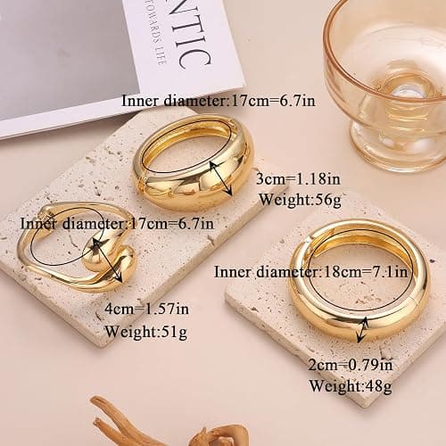 SAMOCO 3Pcs Chunky Gold Bangle Bracelets for Women Trendy Wide Wrist Cuff Bracelets Stack Statement Bangle Fashion Gifts thumbnail 3