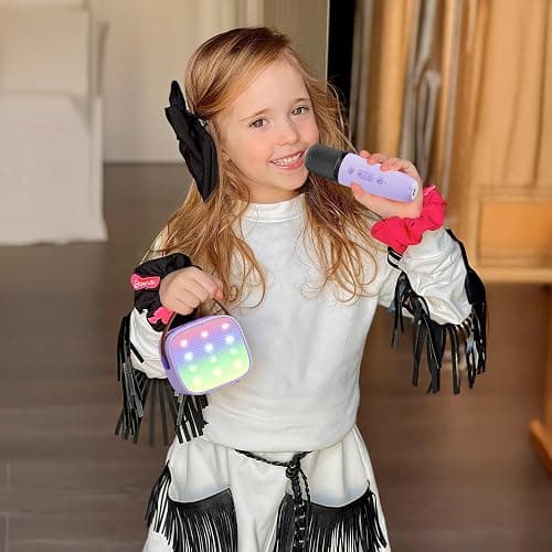 YLL Mini Karaoke Machine with 2 Wireless Microphones, TOP Kids Gifts for Girls Ages 3, 4, 5, 6, 7, 8, 9, 10, 11, 12 +Years Old, 4-12th Christmas Birthday Toy Gift for Girls Boys Party (Purple) thumbnail 9