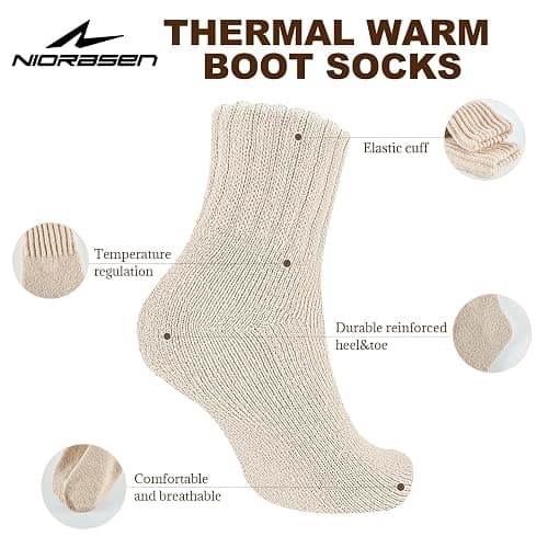 Niorasen Thermal Socks for Women, 3 Pairs Warm Thick Full Cushioned Knit Winter Crew Wool Boot Socks, Cozy Gift thumbnail 5
