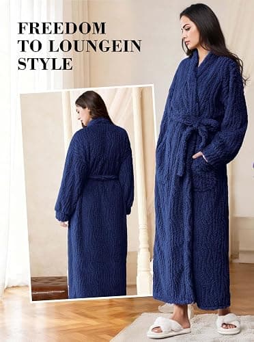 Artfasion Womens Long Fleece Robe - Warm Soft Floor Length Flannel Bathrobes for Winter Thicker Long House Coat with Pockets thumbnail 2