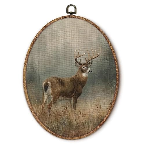 fZSZSD Rustic Farmhouse Deer Oval Wall Art Decor, Vintage Country Deer Oval Framed Canvas Art Prints, Moody Cottagecore Wild Animal Wall Hanging Decor for Home Bedroom Living Room, 8.5x11.5 Inch - Image 1