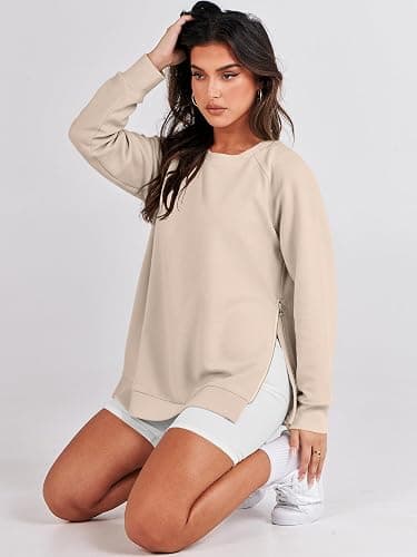 ANRABESS Women's Oversized Sweatshirts Crewneck Long Sleeve Tunic Pullover Shirts Side Zipper Hoodies 2025 Fall Clothes thumbnail 4