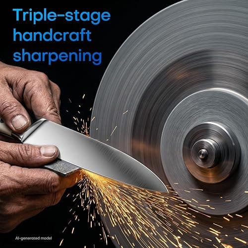KUISINE Chef Knife Set, High Carbon Stainless Steel Ultra Sharp Blade Ergonomic Handle, Kitchen Knife Block Set with Built-in Sharpener, Elegant Gift for Holiday(15 PCS Pro White) thumbnail 4