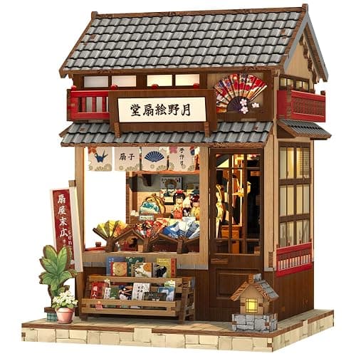 Cutefun Book Nook Kit - DIY Miniature House Kit for Adults, Teens and Beginners, Japanese Booknook Tiny House Bookshelf Decor 3D Wooden Puzzles, Gifts for Friends & Family (Folding Fan Shop) - Image 1