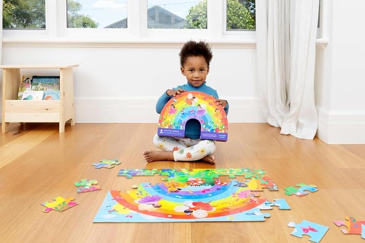 Crocodile Creek 36-Piece Jigsaw Floor Puzzle - Fun Floor Puzzles for Kids Ages 3-5 - Heavy-Duty Shaped Box for Storage - Over The Rainbow - 27" W x 20" H Finished thumbnail 2