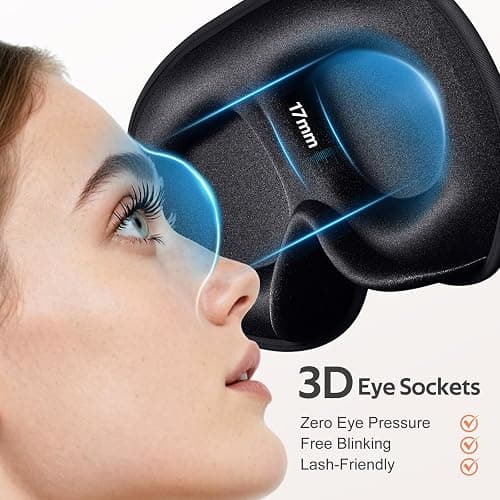 Vynix Sleep Mask for Men Women - 100% Blackout Eye Masks for Sleep - 3D Soft Sleeping Mask for Side Sleepers - Zero Pressure Lash Extensions Eye Cover Shade for Airplane Travel Essentials, Black thumbnail 3