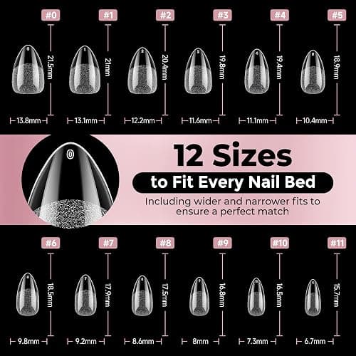Luckyfairy Short Almond Nail Tips, 240pcs Soft Gel Pre-Shaped Acrylic Fake Nails, Half Matte Full Cover Clear Gelly Press on Flase Nail Tips for Extension Home DIY 12 Sizes Gelly Tips thumbnail 9