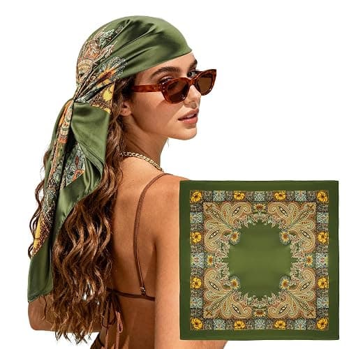 Vylxuxa Large Square Head Scarf Bandana - 35" Satin Hair Scarf for Women Like Silk Scarf Fashion Hair Wrapping - Image 1