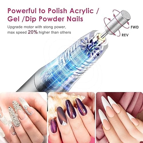 COSLUS Cordless Nail Drill Electric File: Professional for Acrylic Gel Dip Powder Nails Portable Nail Drill Machine Kit for Manicure Pedicure Nail Set with Everything Rechargeable Lightweight thumbnail 5