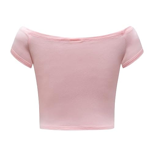 OThread & Co. Women's Off Shoulder Short Sleeve Crop Top Comfy Basic Stretch Layer Shirt thumbnail 4