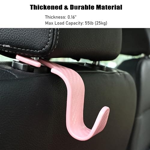 Toiyason Car Seat Headrest Hook Universal Vehicle Seat Hook Hangers Interior Storage Organizer for Purse Handbag Coats Umbrellas Grocery Bags 4 Pack Pink thumbnail 5