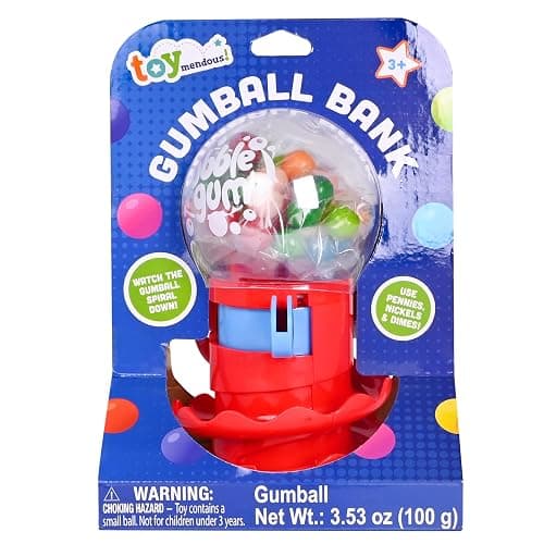 Toymendous Gumball Machine for Kids with Gumballs - Bubble Gum Mini Candy Dispenser | Piggy Bank for Kids - Receive Red or Yellow Machine Colors May Vary thumbnail 7