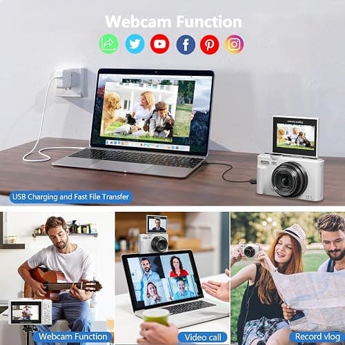 Digital Camera for Photography, 4K Vlogging Camera for YouTube 3" 180° Flip Screen 18X Digital Zoom Compact Cameras with 32GB TF Card & 2 Batteries, White thumbnail 6