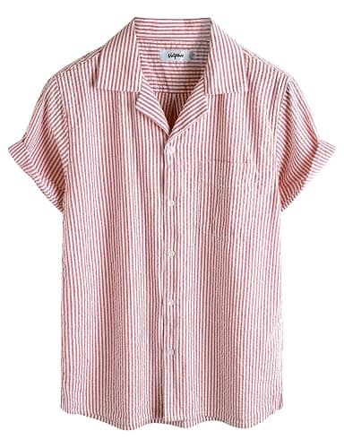 VATPAVE Mens Striped Summer Shirt Casual Button Down Short Sleeve Beach Shirts Cotton Shirts for Men - Image 1