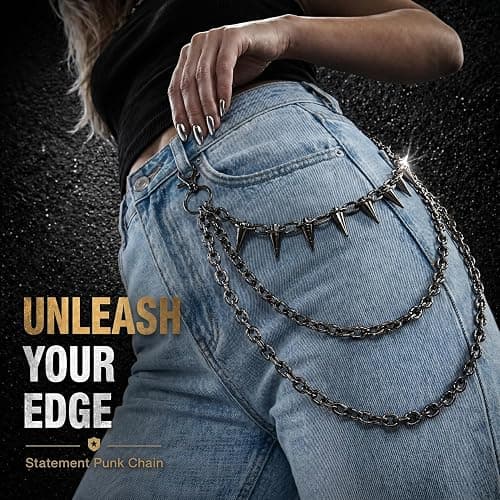 SABOZE Pants Chain Wallet Chain, Gothic Punk Biker Jean Accessory | Durable Alloy Links, Solid Metal Spikes & Secure Lobster Clasps For Belt Loops, Jeans, Wallets thumbnail 4